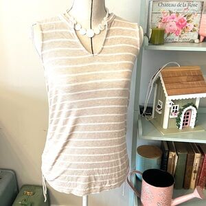 Time and Tru Light Tan Maternity Striped Tank Top